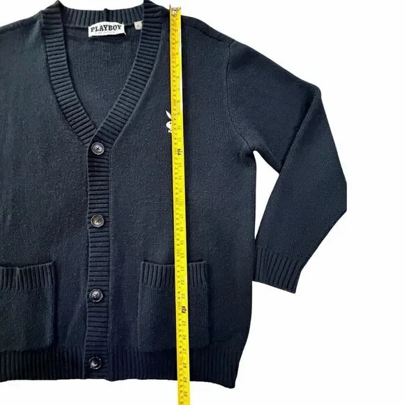 Playboy by Pacsun Black Button Up Cardigan Sweater SZ Large Academia Streetwear - Picture 8 of 12